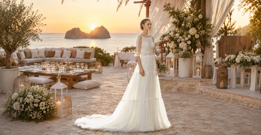 Vestidos ibicencos de novia: encuentra el diseño perfecto para una boda relajada