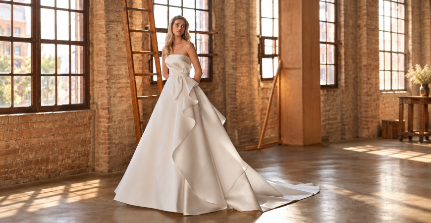 El escote palabra de honor en vestidos de novia, corsets, cortes, tejidos y formas de llevarlo